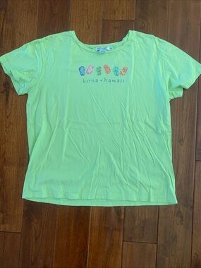 Fresh Produce T-Shirt Womens XL Lime Green Flip Flop Kona Hawaii Crew Neck USA